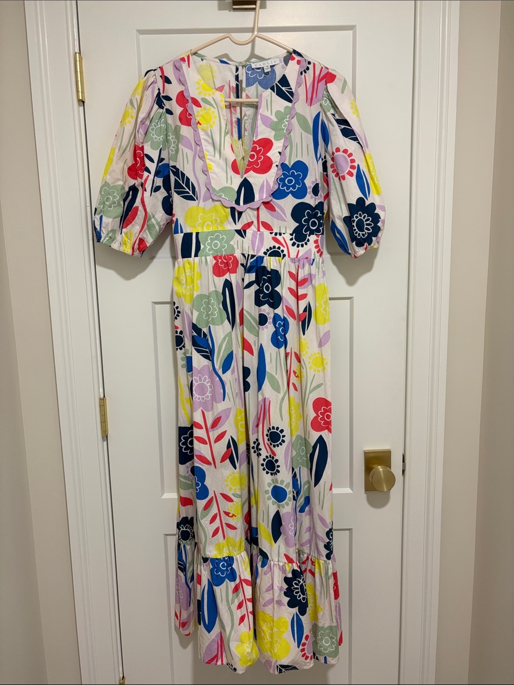 Karlie White Maxi Dress with Blue and Navy Floral Print